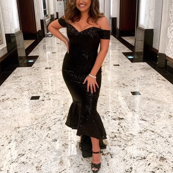 Light pink Portia & Scarlett off shoulder matte sequin midi / floor length dress - Picture 8 of 9